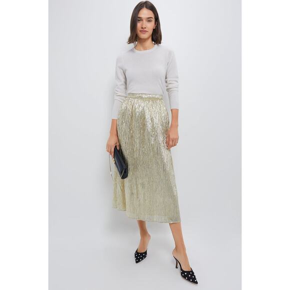 HYACINTH HOUSE Gold Metallic Plisse Gloria Maxi Skirt Size XL NWT - Picture 4 of 9